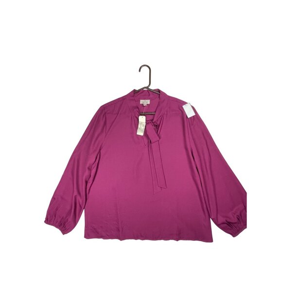 Women's Fuchsia / Wine Blouse - Long Sleeve Tie-Neck By Tres Jolie XL NWT - Picture 1 of 7
